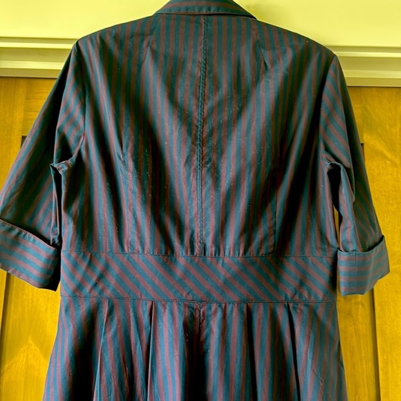 XANDER Midi Shirt Dress Womens 10 Navy/Maroon Pleated skirt Cotton Preppy Retro - Picture 4 of 9